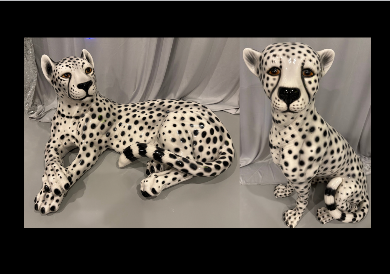 Vintage Italian Snow Cheetah Statues – Rare Ceramic Set (Mint Condition)