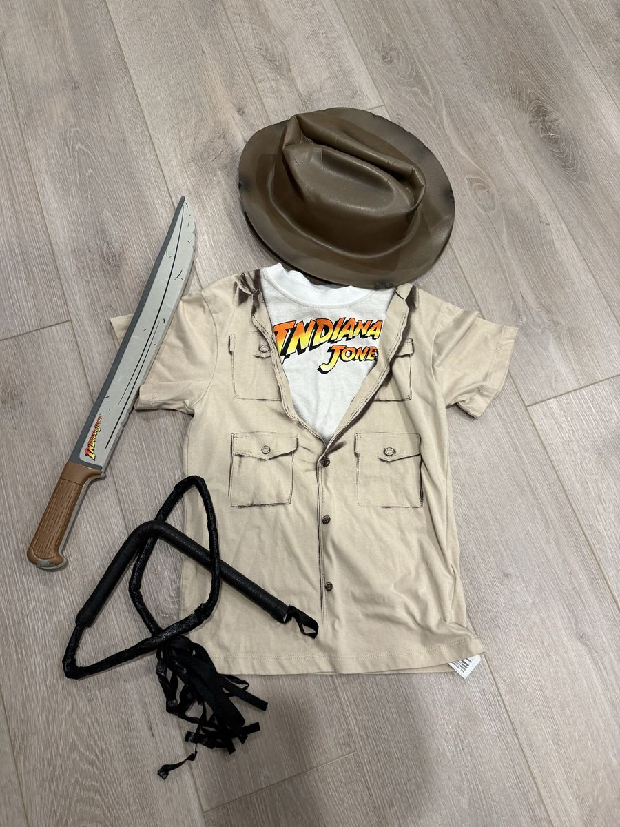 Kids Indiana Jones Costume Set Size M (7/8) with Hat Whip and Machete