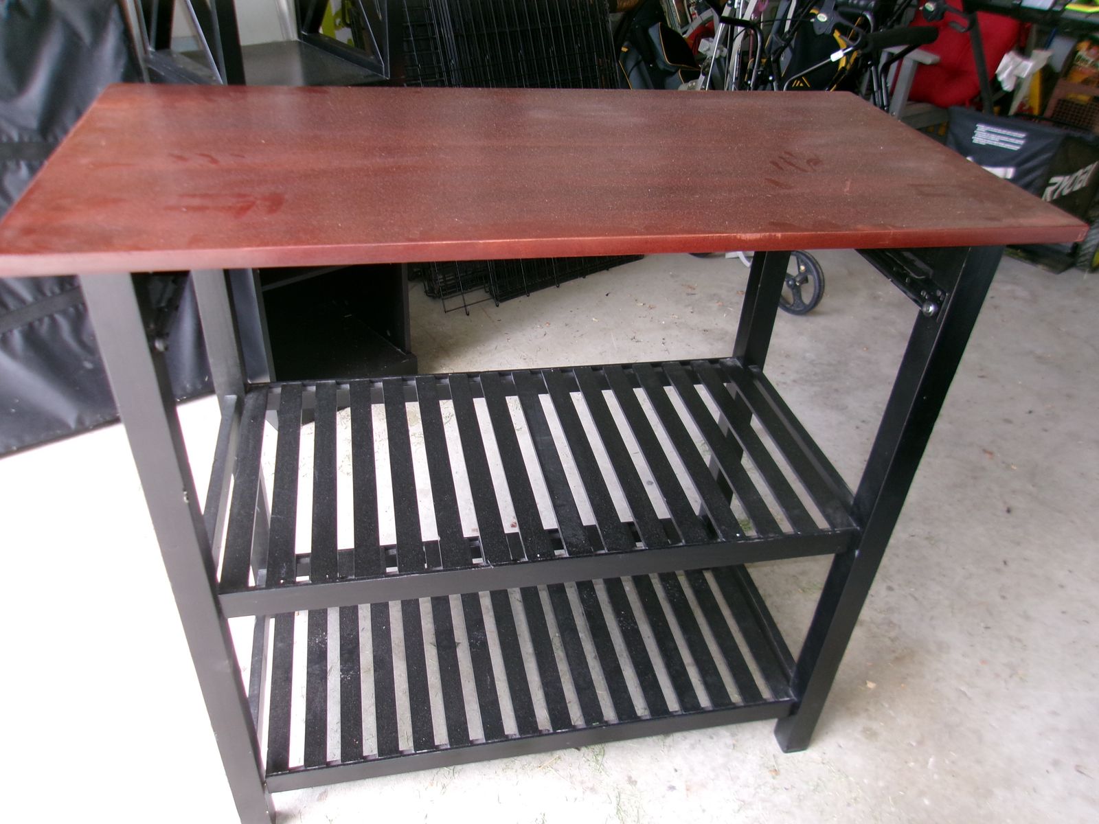 Spacious Wooden Top Kitchen Island/Cart with 2 Slatted Shelves & Towel Rack, Black/Brown