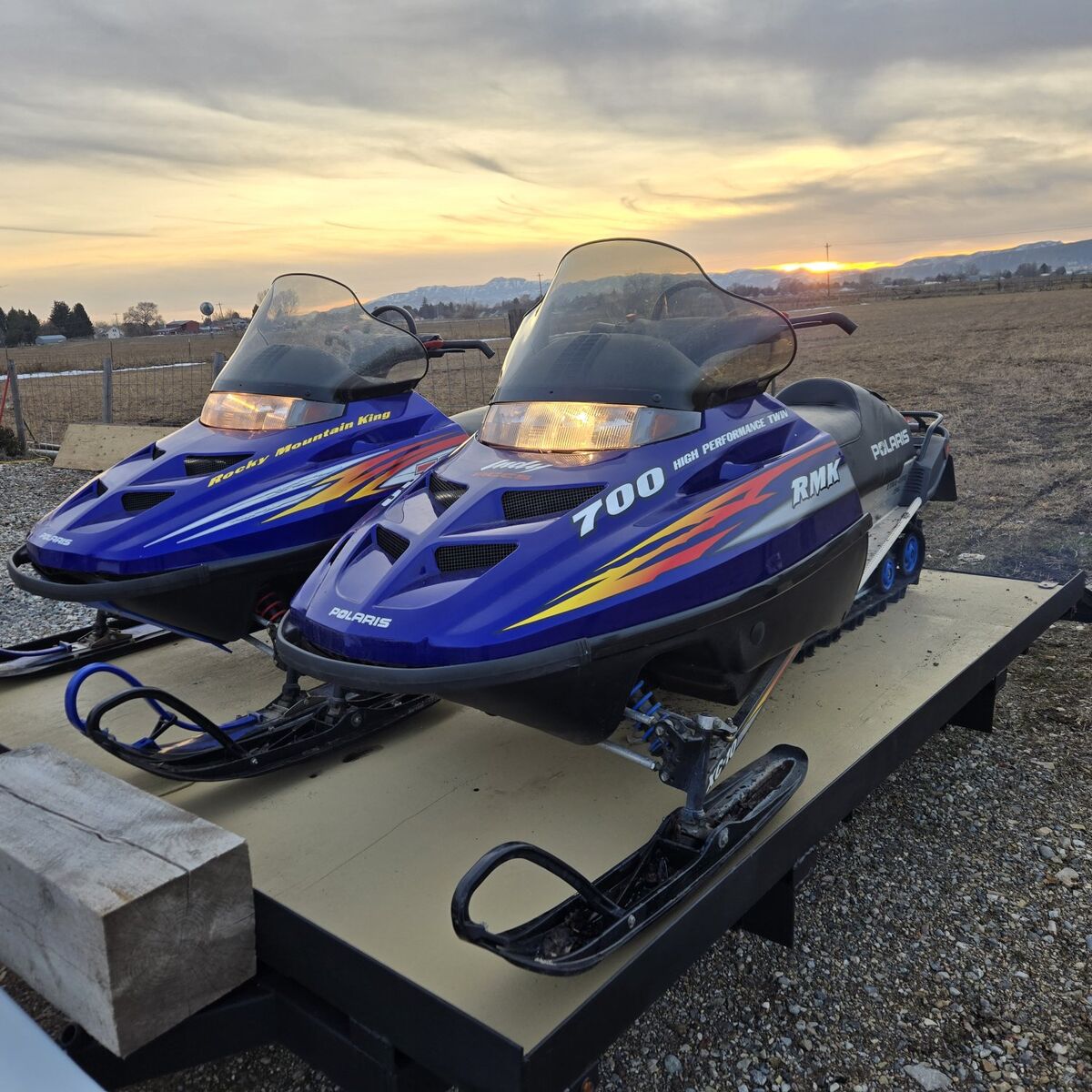 2 polaris 700 snowmobiles with trailer for sale