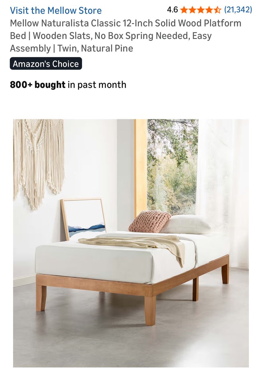 12 Inch Twin Wooden Bed Frame, Natural Pine, New