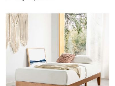 12 Inch Twin Wooden Bed Frame, Natural Pine, New