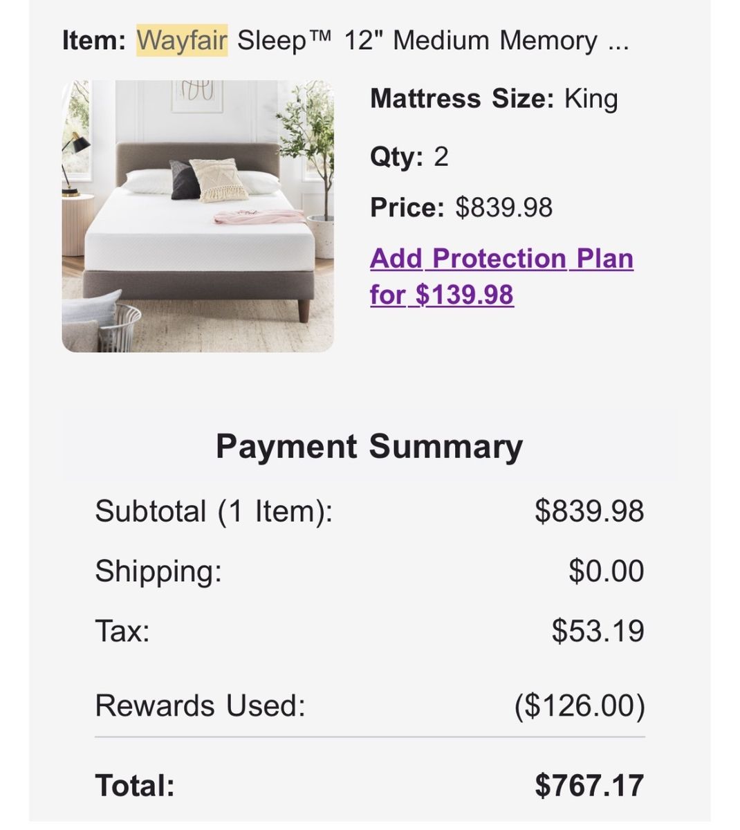 Wayfair Sleep 12" Medium Memory Foam Mattress - King Size