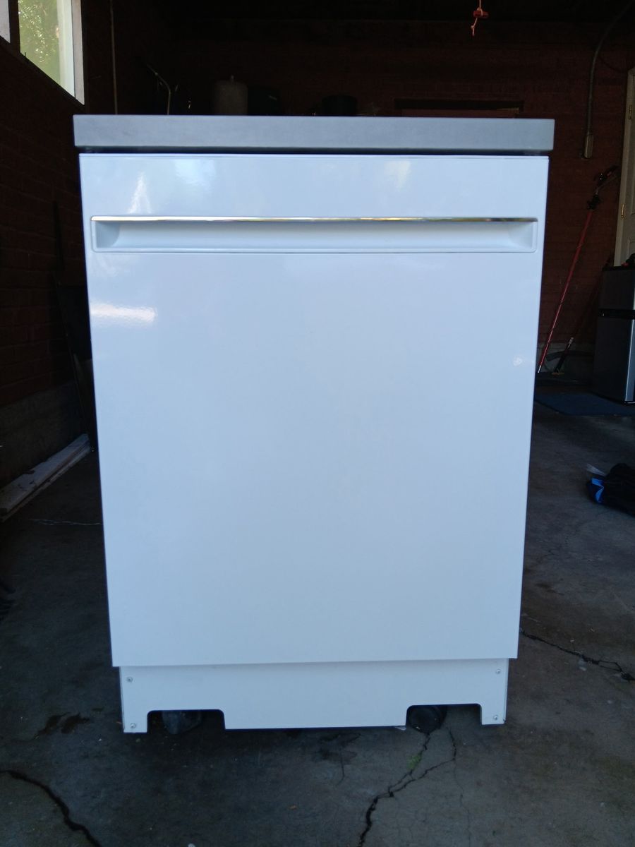 Portable White Dishwasher with Stainless Steel Interior and Wheels