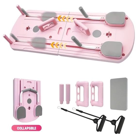 Multifunctional Foldable Push-Up Board with Resistance Bands & Ab Workout Accessories - Pink