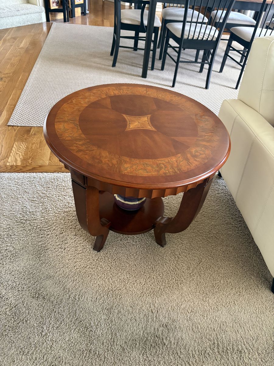 Traditional-style round wooden accent or end table $150 cash/venmo in Draper