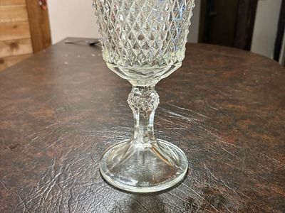 Vintage Clear Pressed Glass Diamond Pattern Goblet & Fish Dish Set