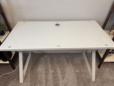White metal desk with glass top NICE