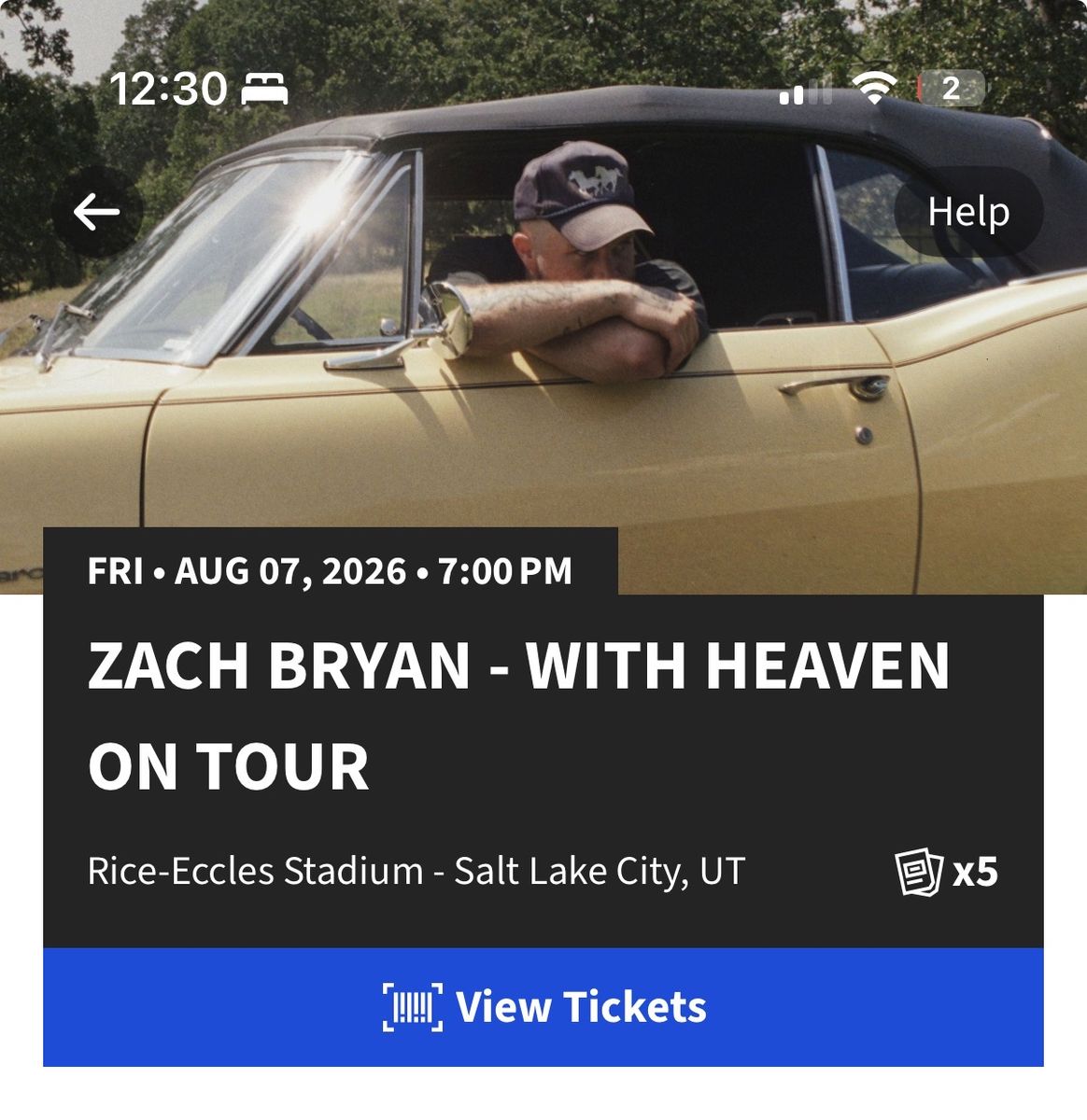 Zach Bryan: Fri Aug 7, 2026 - Rice-Eccles Stadium - 3 Tickets Section W12, Row 18 Excellent Seats