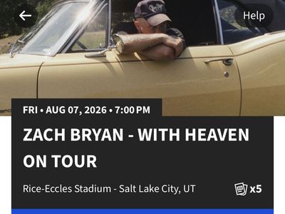 Zach Bryan: Fri Aug 7, 2026 - Rice-Eccles Stadium - 3 Tickets Section W12, Row 18 Excellent Seats