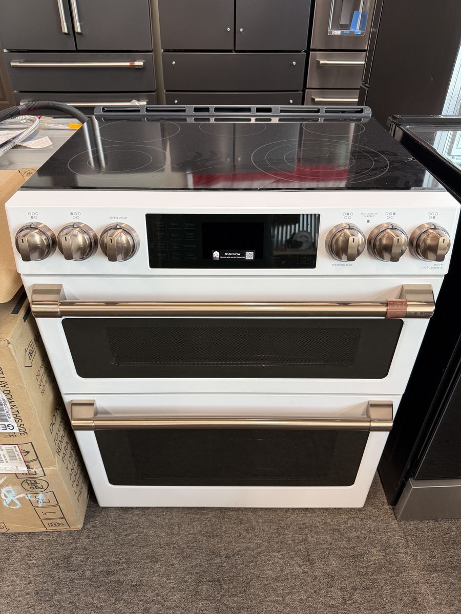 Cafe 6.7 cu ft Double Oven Electric Smart Range - White