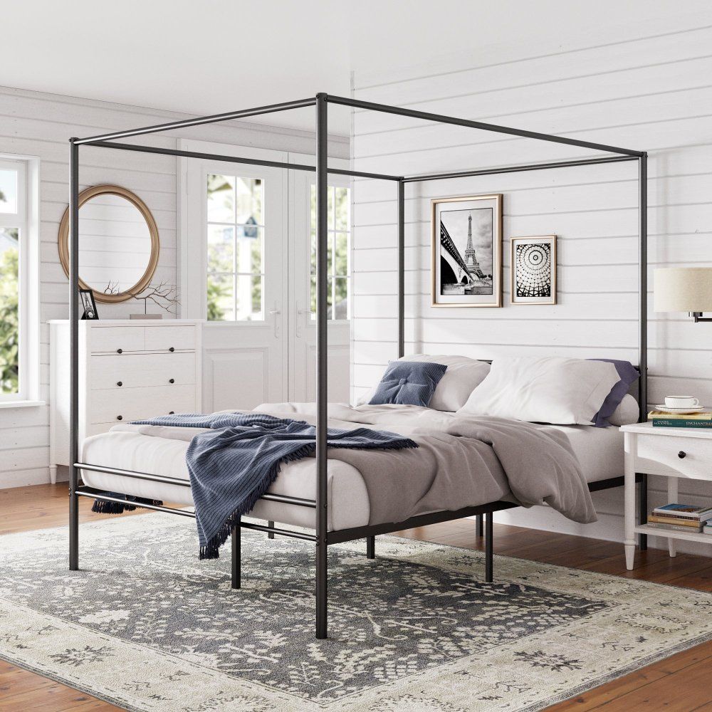 Zinus Shalini Queen Black Metal Canopy Bed Frame - 700lb Capacity, Modern Design