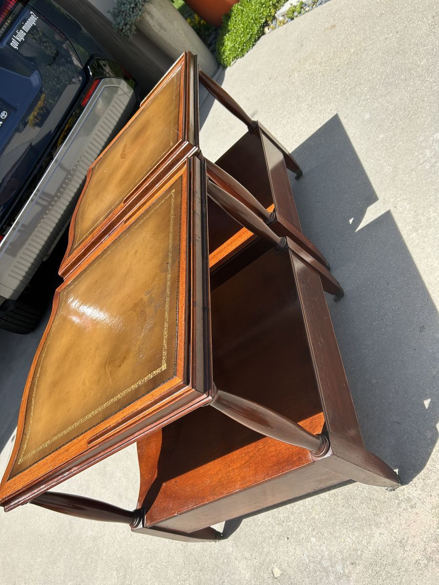 VINTAGE DINWOODEY LEATHER IN LAY SIDE TABLES PAIR