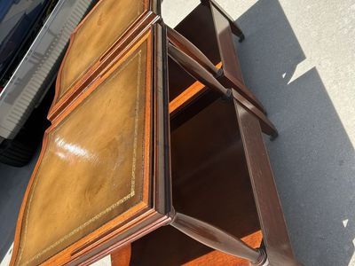 VINTAGE DINWOODEY LEATHER IN LAY SIDE TABLES PAIR