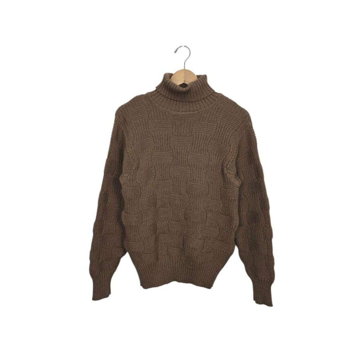 Vintage F By Faconnable Wool Basket Weave Pullover Turtle Neck Sweater Taupe Small