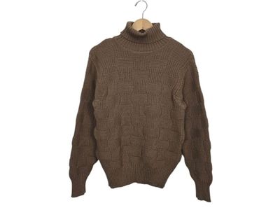Vintage F By Faconnable Wool Basket Weave Pullover Turtle Neck Sweater Taupe Small