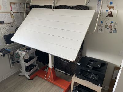 Adjustable height and angle large drafting table