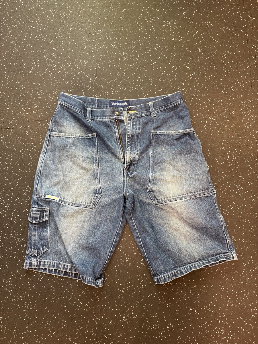 Y2K Vintage Raw Blue ABR "T'bone & Tubby-T" Men's Blue Denim Jean Shorts Size 38 Graphic Pockets