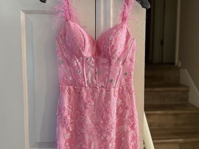 Nox Anabel Pink Sequined Feather Strap Corset Mini Dress - Size 6