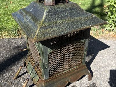 Outdoor Metal Fireplace Chiminea with Mesh Door and Tools - Used