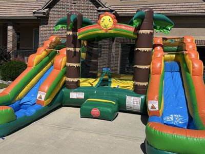 Jungle Adventure Inflatable Bounce House with Dual water slides