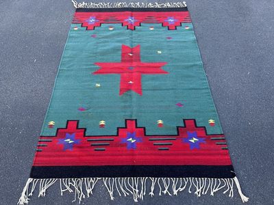 Stunning Handwoven wool Southwestern-style area rug or blanket