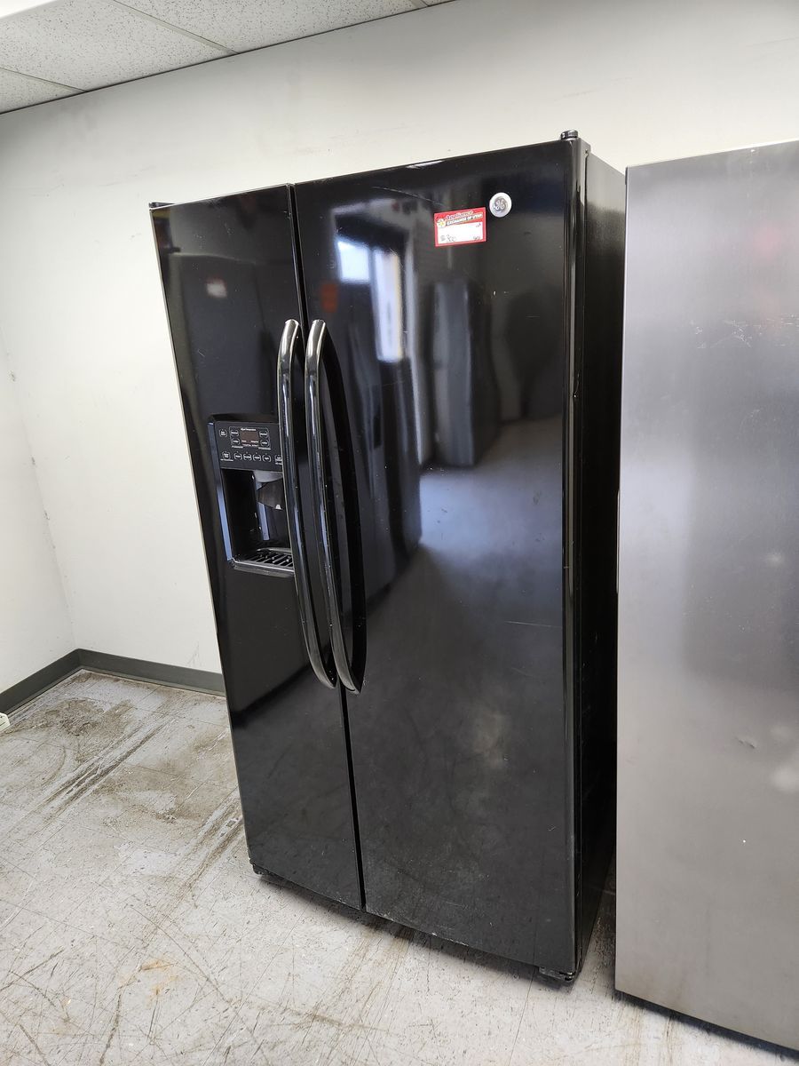 GE Black Side-by-Side Refrigerator with a Full Warranty