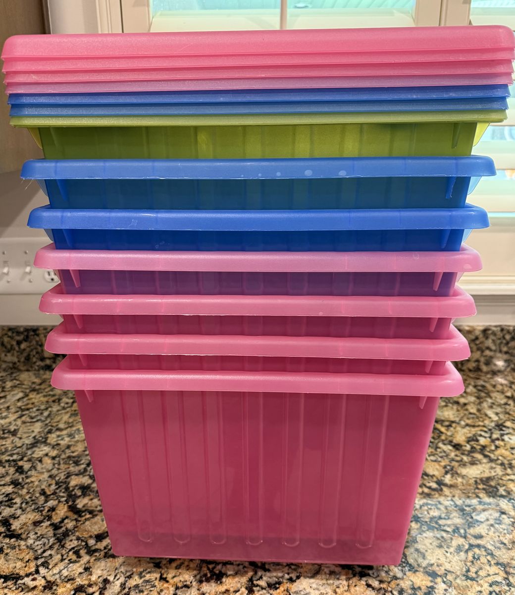 IKEA Vessla Storage Crates w/Casters & Lids - Set of 8 Pink/Blue/Green