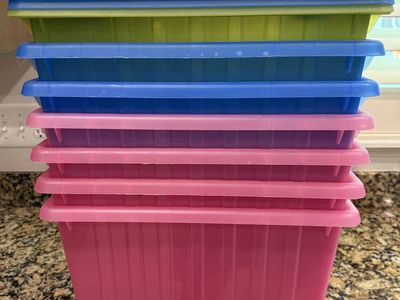 IKEA Vessla Storage Crates w/Casters & Lids - Set of 8 Pink/Blue/Green