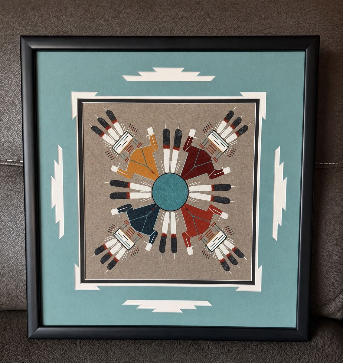 Framed Navajo Sand Painting - Four Yei Figures