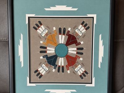 Framed Navajo Sand Painting - Four Yei Figures