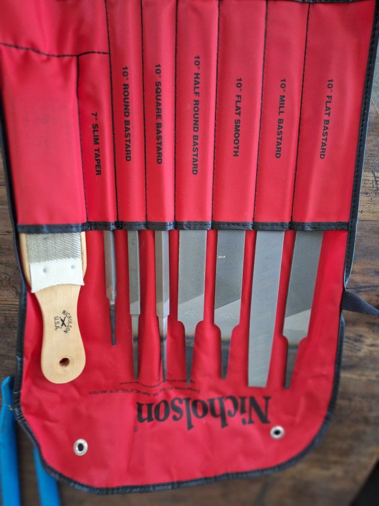 Nicholson 10" Multi-Cut File Set with Handle and Red Pouch - Slim Taper, Round, Half Round, Flat, Mill