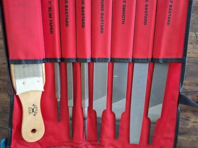Nicholson 10" Multi-Cut File Set with Handle and Red Pouch - Slim Taper, Round, Half Round, Flat, Mill