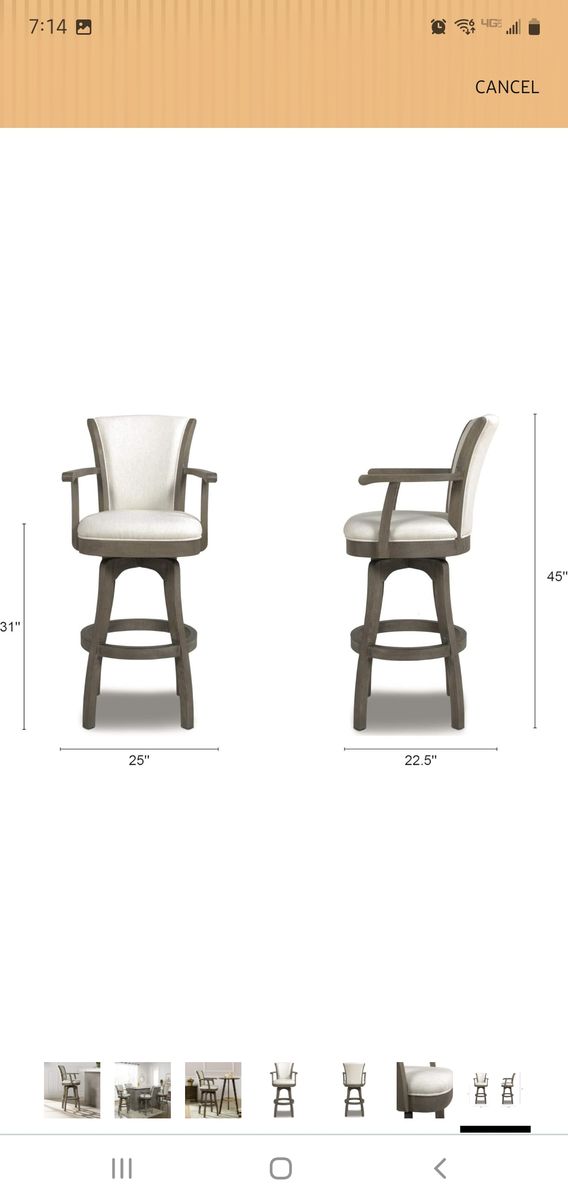 2 Swivel Bar Stool with Armrests, Natural White Linen