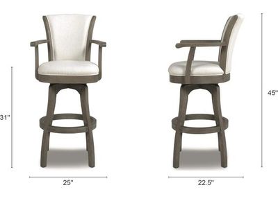 2 Swivel Bar Stool with Armrests, Natural White Linen