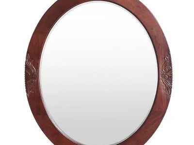 Winslow 30x38 Cherry Round Vanity Mirror • Solid Wood Frame • Brand New
