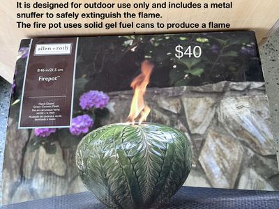 Allen + Roth Green Fern Leaf Fire Pot - Hand-Glazed Ceramic, Outdoor Use, 8.46in