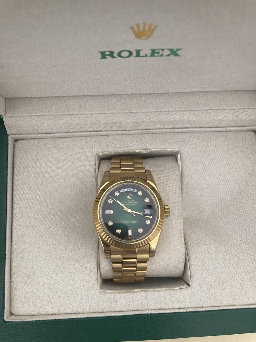 Rolex Day-Date 36mm President Gold Green Diamond Dial Automatic Watch 18238