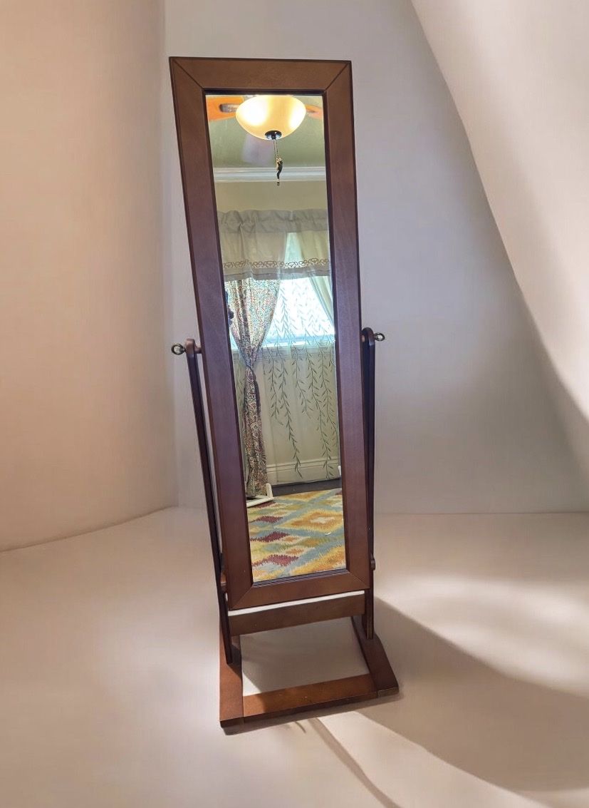 Wooden Jewelry Armoire with Standing Full Length Mirror