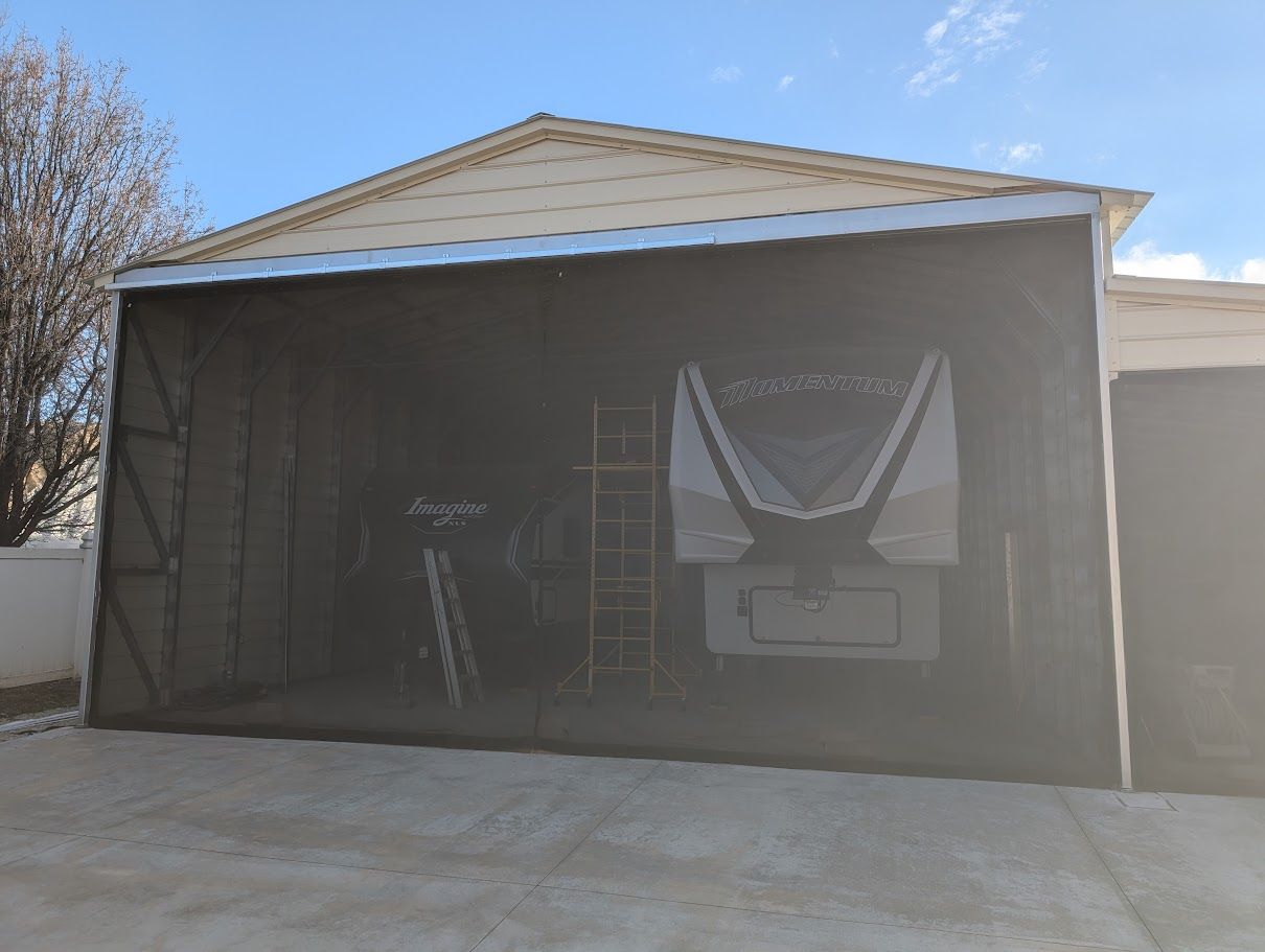 Mesh garage curtains 30' x 14'
