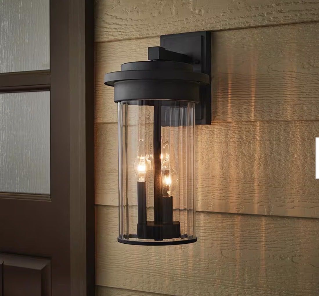 Black Outdoor Wall Lantern with Clear Glass Shade - Weather Resistant Wall Sconce