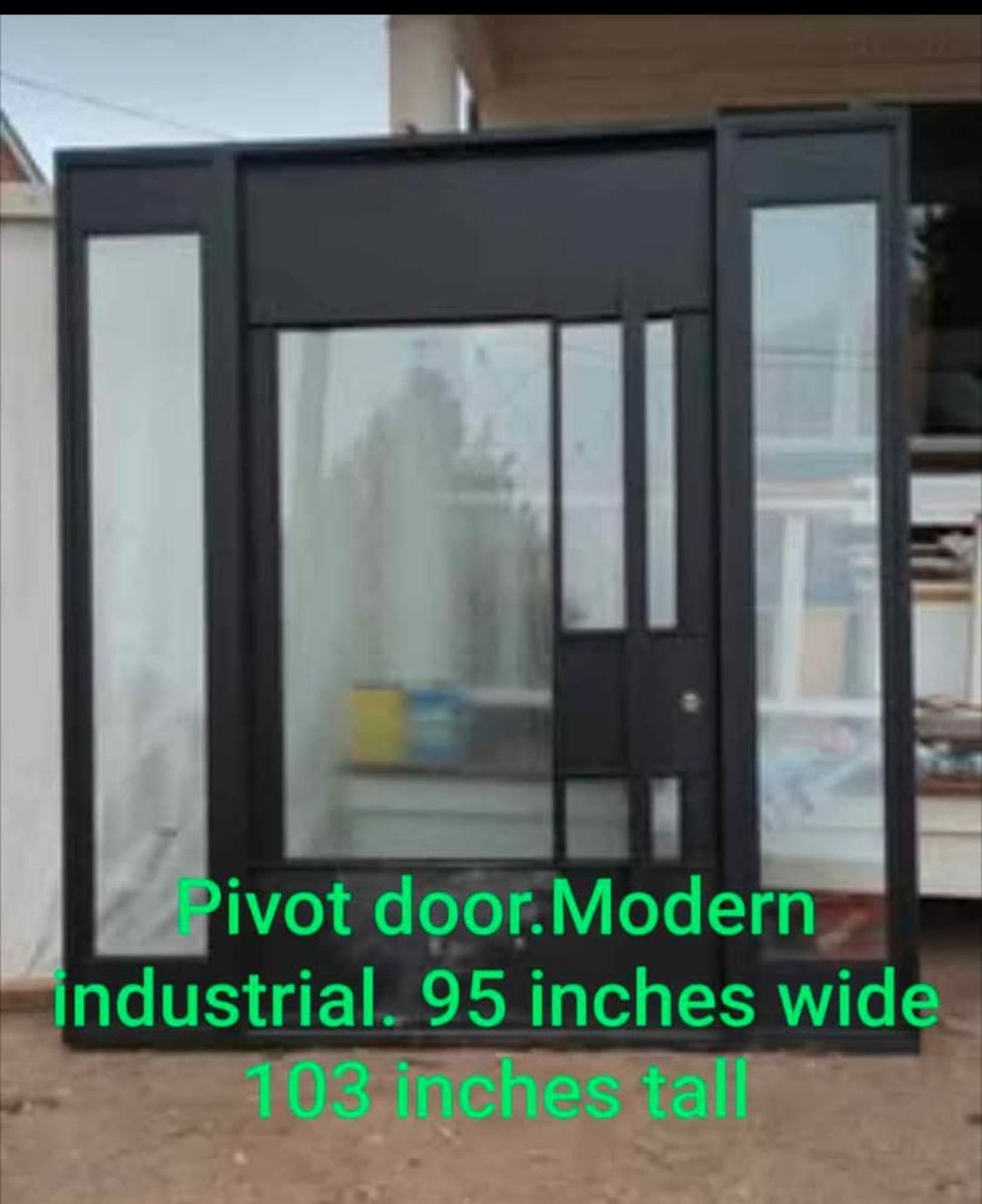 Modern Industrial Pivot Door 95"W x 103"H 
w/ Double Pane Rain & Regular Glass