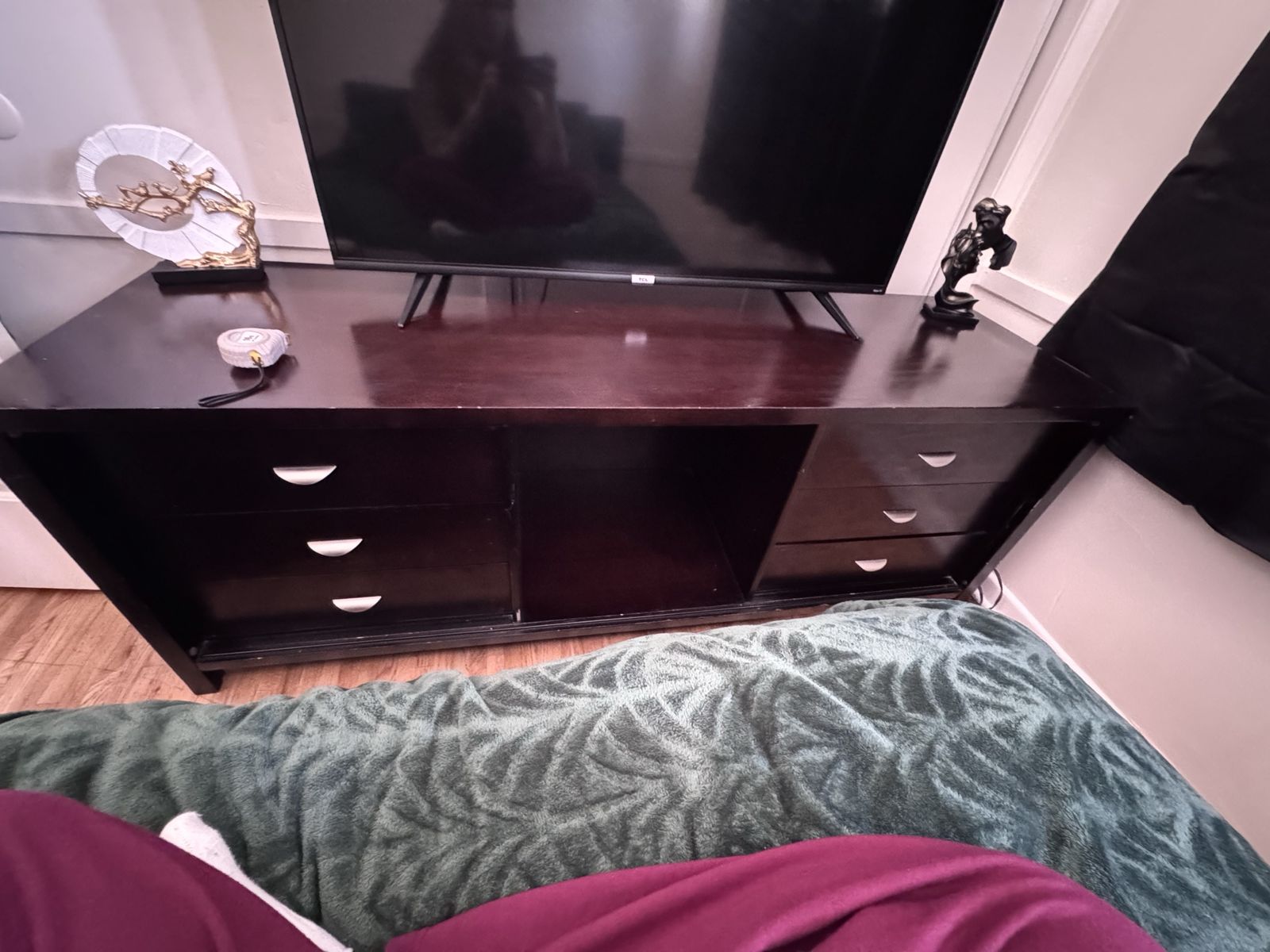Dark Espresso Wood TV Stand Entertainment Center with Drawers & Sliding Door