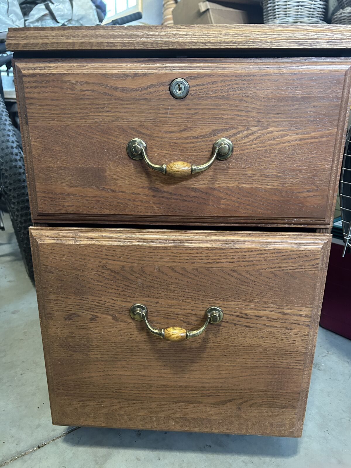 Wooden 2‑Drawer Filing Cabinet with Brass Handles