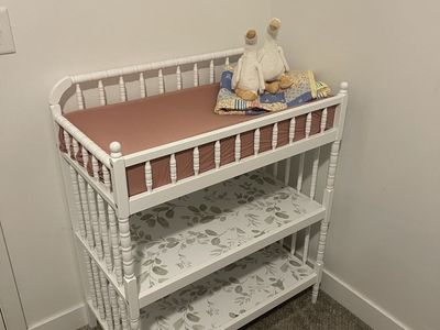 White Spindle Changing Table with Shelves - Excellent Condition Nursery Furniture