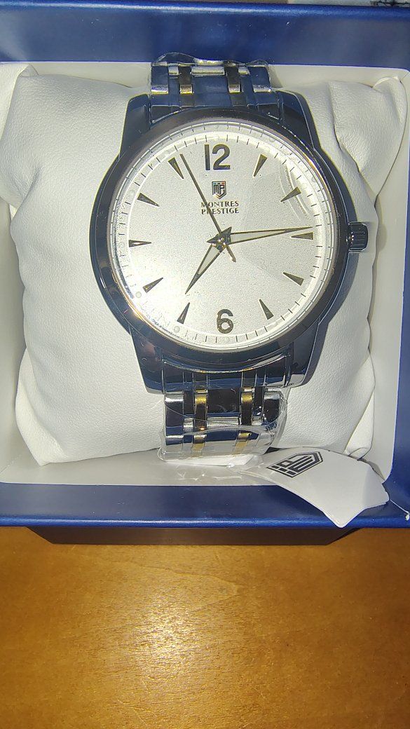 Montres Prestige Two-Tone Watch with Silver Dial and Original Box