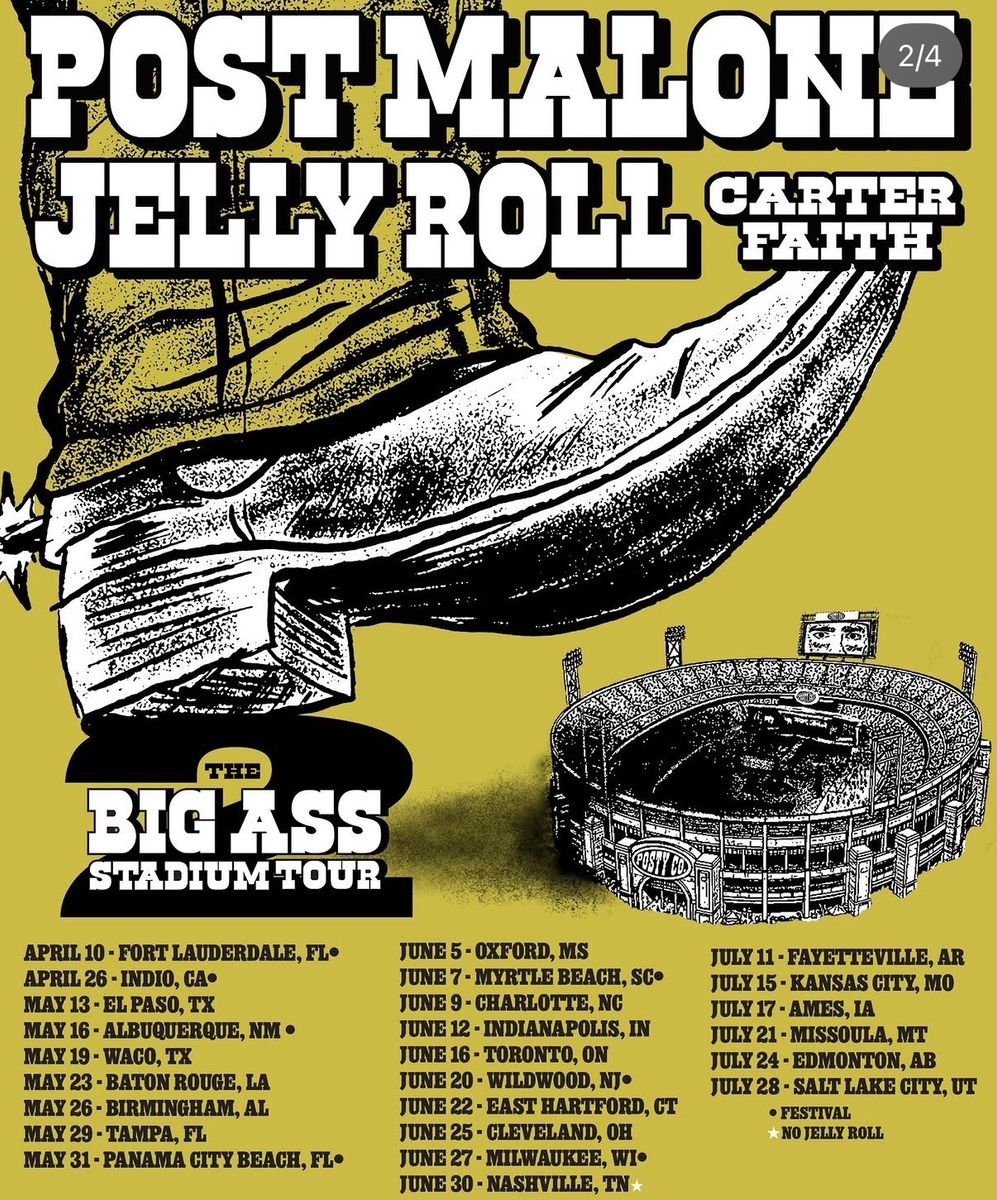 2 tickets- Post Malone and Jelly Roll!! Awesome Seats!!