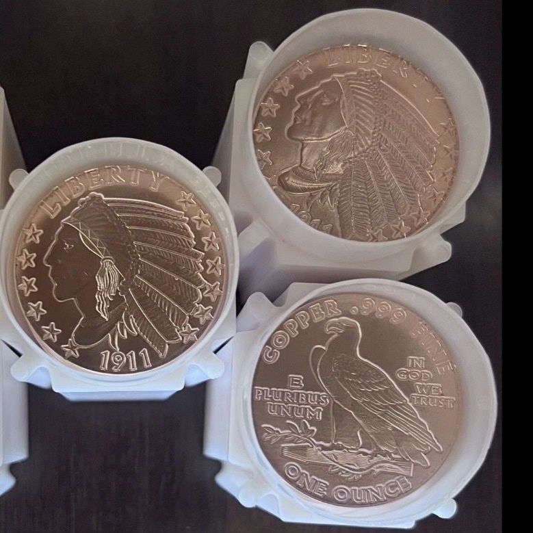 60- 1911 Indian Head pure Copper Bullion Coin Set - 3 x One Ounce .999  Rounds lot of 60