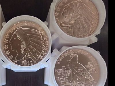 60- 1911 Indian Head pure Copper Bullion Coin Set - 3 x One Ounce .999 Rounds lot of 60