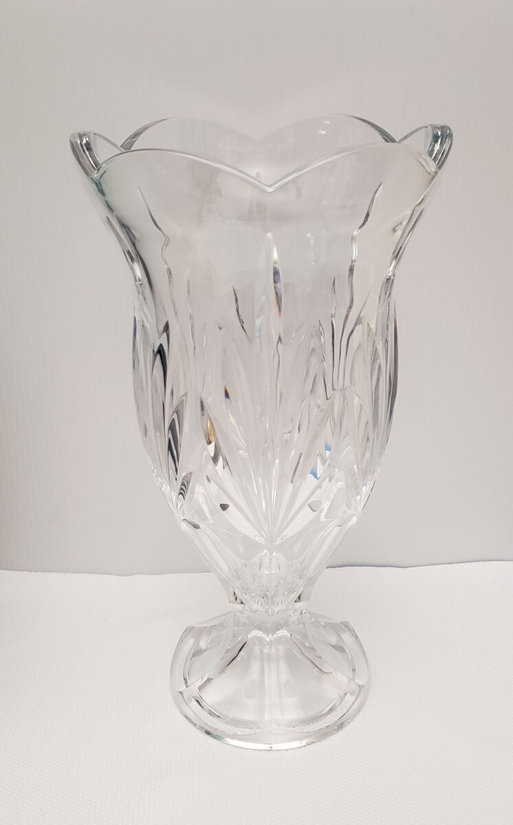 Like New Large Clear Crystal Vase - 14 inch Tall